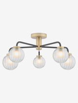 Next Dar Lighting Gibbs 5 Light Semi Flush Ceiling Light Matt Black Antique Brass 53cm- Buy online at McGrocer