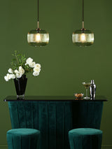 Next Dar Lighting Green Ribbed Glass Bronze Demarius Pendant Ceiling Light- Buy online at McGrocer