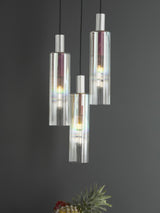 Next Dar Lighting Ruben 3 Cluster Pendant Ceiling Light, Satin Silver, Iridised Glass- Buy online at McGrocer