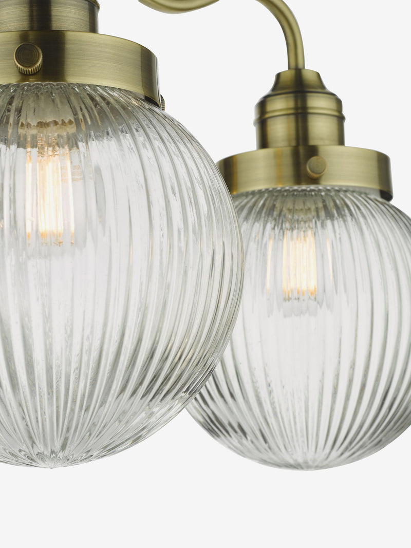 Dar Lighting Tamara antique brass ribbed glass ceiling light, UK version