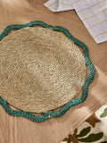 Nina Campbell teal blue woven seagrass placemats 38cm diameter, imported from the UK