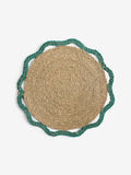 Nina Campbell teal blue woven seagrass placemats 38cm diameter, imported from the UK