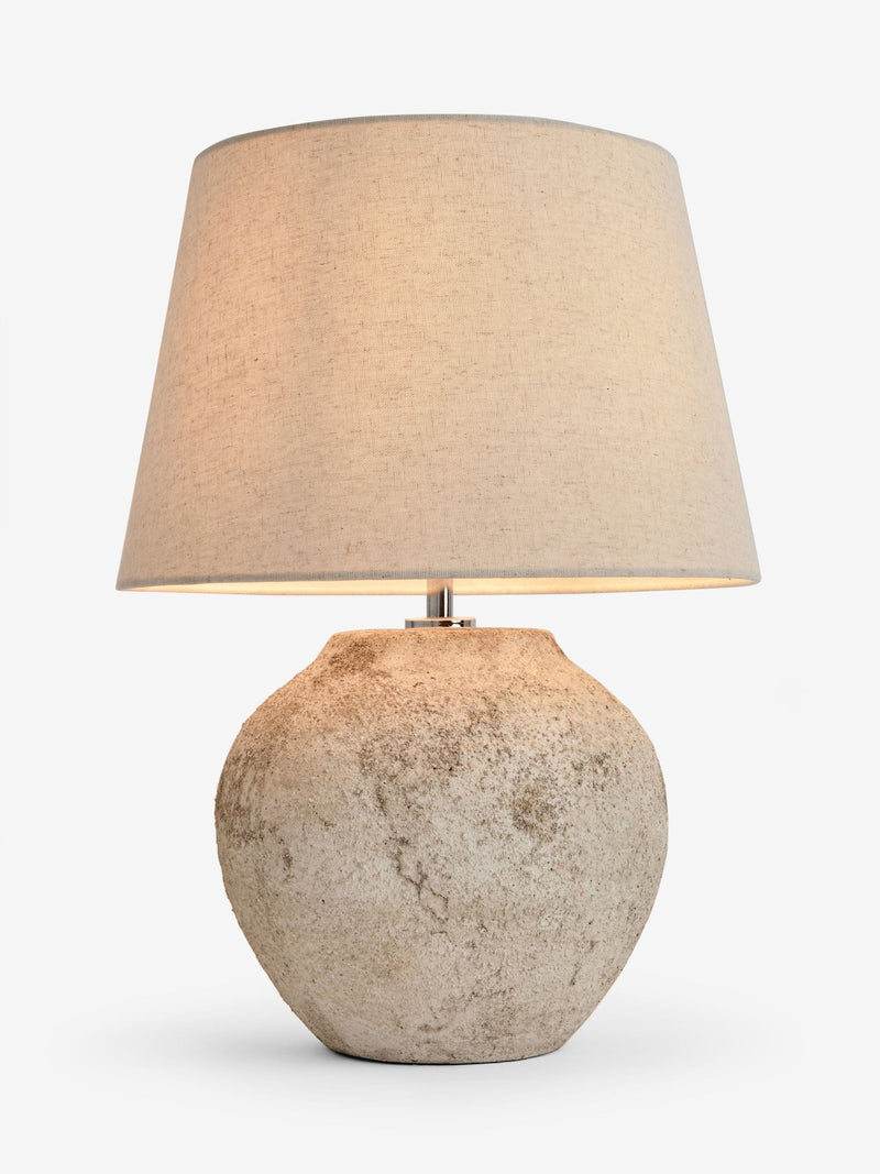 Grey Avebury rechargeable table lamp with fabric shade, imported from the UK