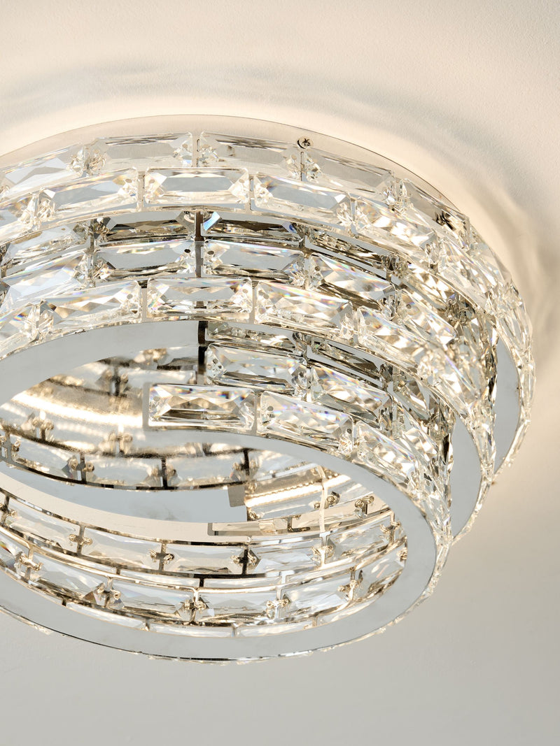 Chrome Monaco flush fitting ceiling light with crystals, UK version