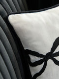 Embroidered bow cushion black white 50x30cm, imported from the UK