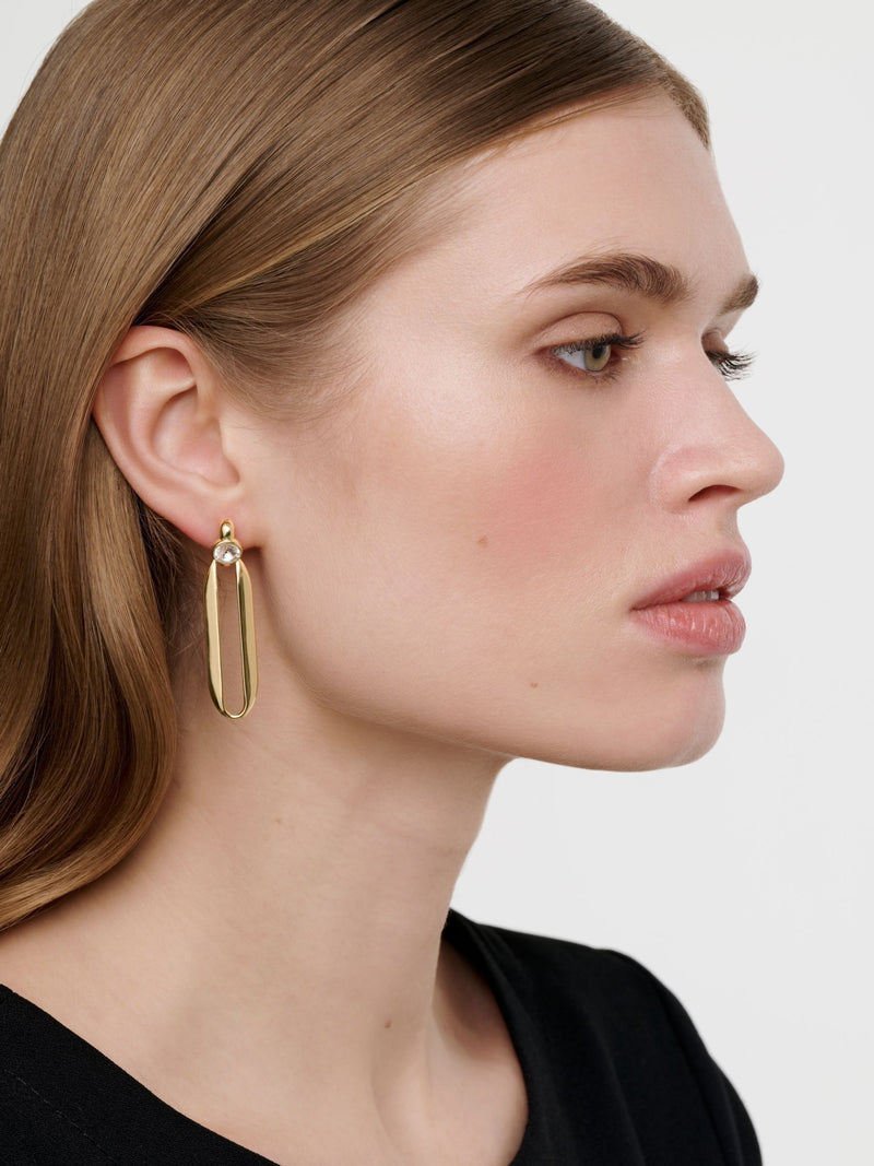 Karen Millen gold crystal drop earrings ellipse design, imported from the UK