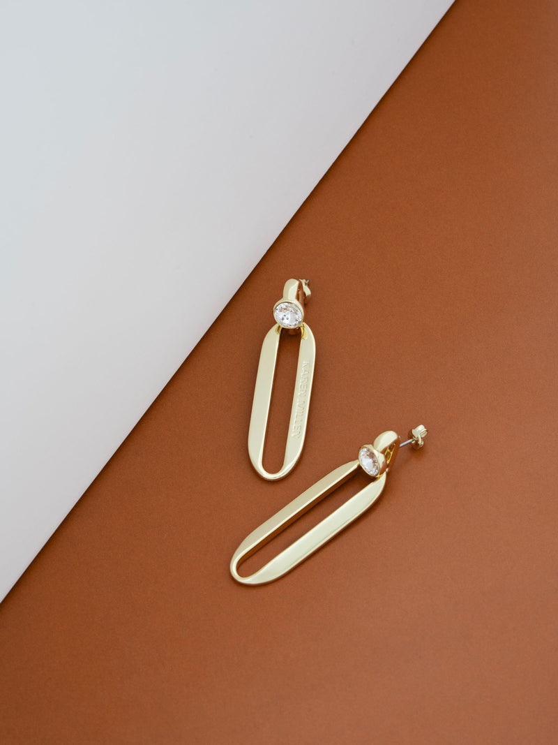 Karen Millen gold crystal drop earrings ellipse design, imported from the UK