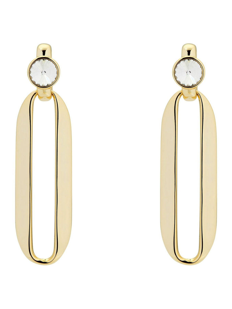 Karen Millen gold crystal drop earrings ellipse design, imported from the UK