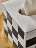 Ceramic tissue box cover white/black check 14.5cm cube (British brand)