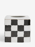 Ceramic tissue box cover white/black check 14.5cm cube (British brand)