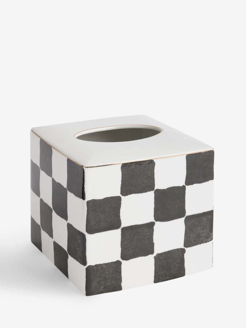 Ceramic tissue box cover white/black check 14.5cm cube (British brand)