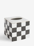 Ceramic tissue box cover white/black check 14.5cm cube (British brand)