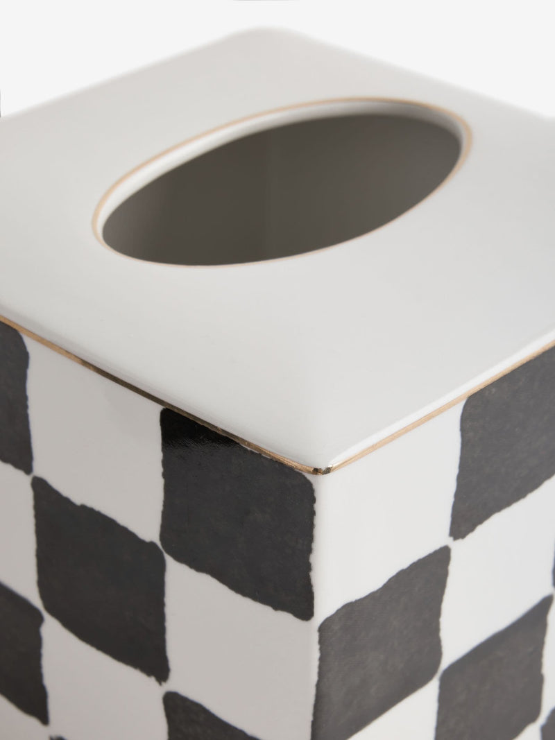 Ceramic tissue box cover white/black check 14.5cm cube (British brand)