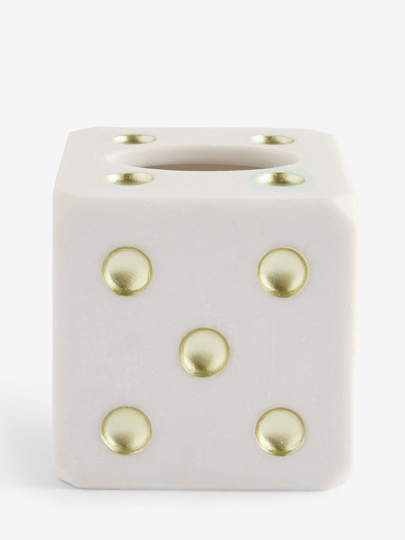 White gold dice tissue box 13.5cm cube (British brand)