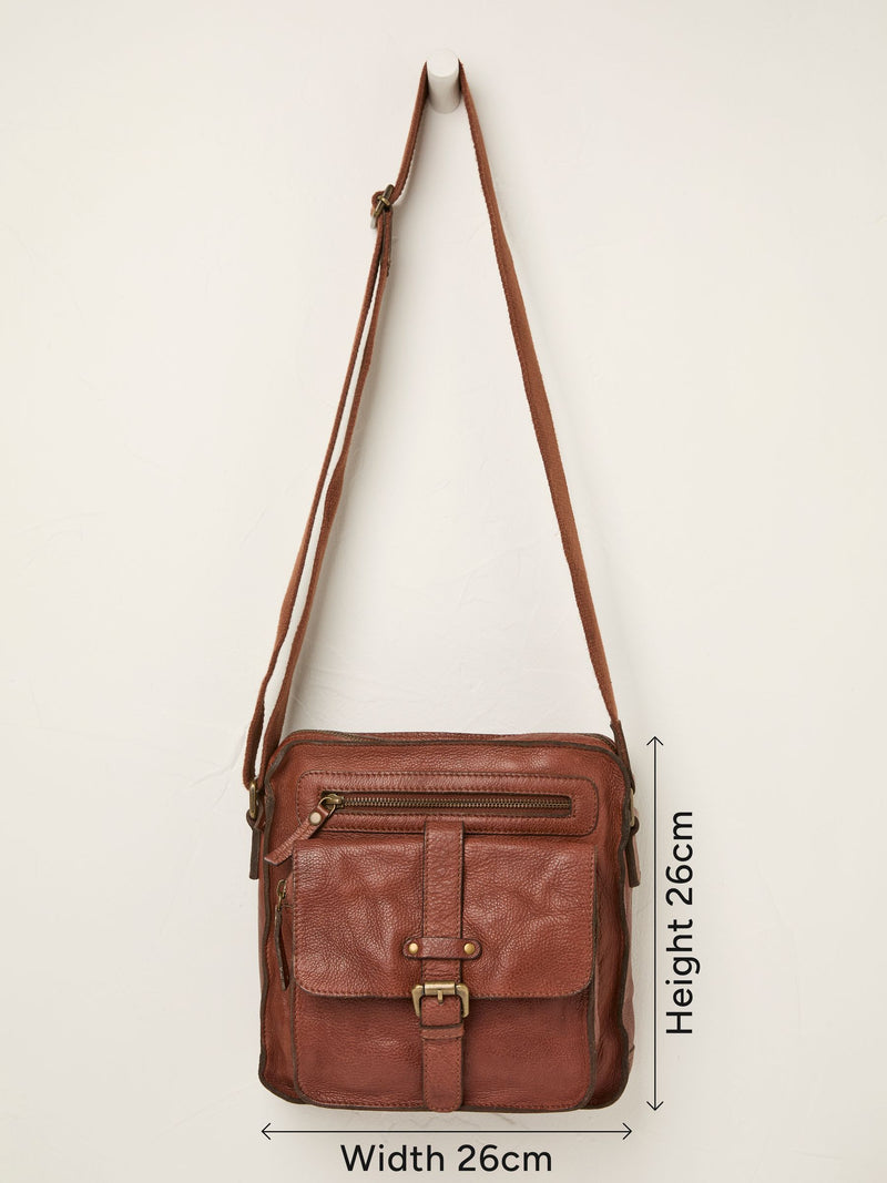FatFace chestnut brown leather cross-body bag imported from the UK