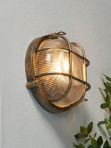 Next BHS Gold Gali Caged Round Bulkhead Wall Outdoor Light IP44- Buy online at McGrocer
