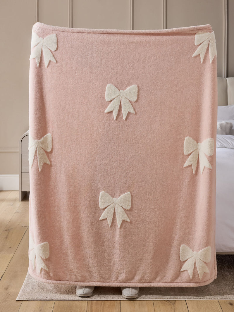 Pink fleece bow throw 130x150cm (British brand)