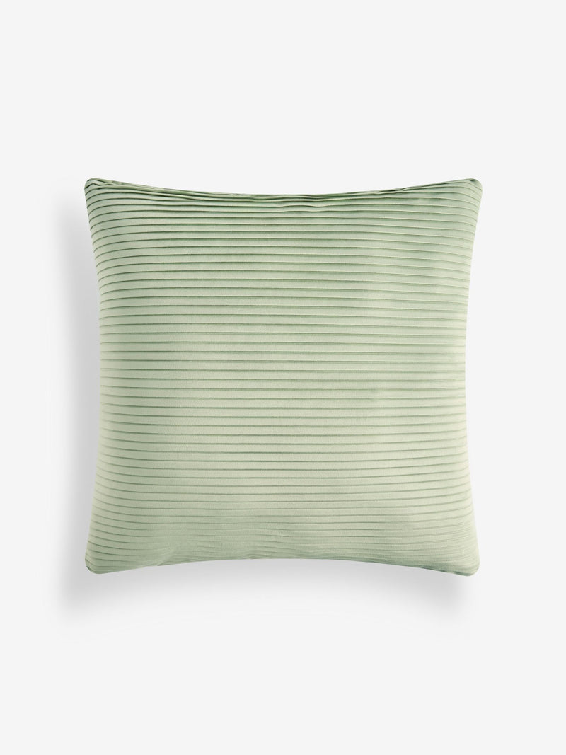 Sage green velvet pleat cushion 59cm (British brand)
