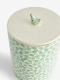 Sage green ceramic bread bin with chicken topper (British brand)