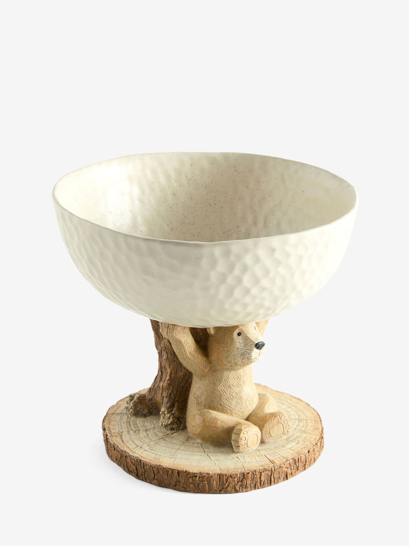 Cream speckled ceramic fruit bowl with resin Bertie bear, imported from the UK