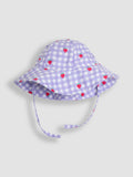 JoJo Maman Bébé purple strawberry gingham floppy swim hat (British brand)