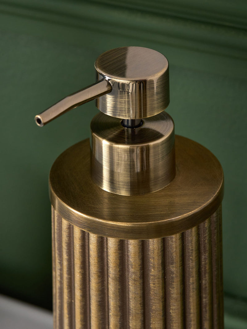 Gold ribbed soap dispenser for bathrooms, UK version
