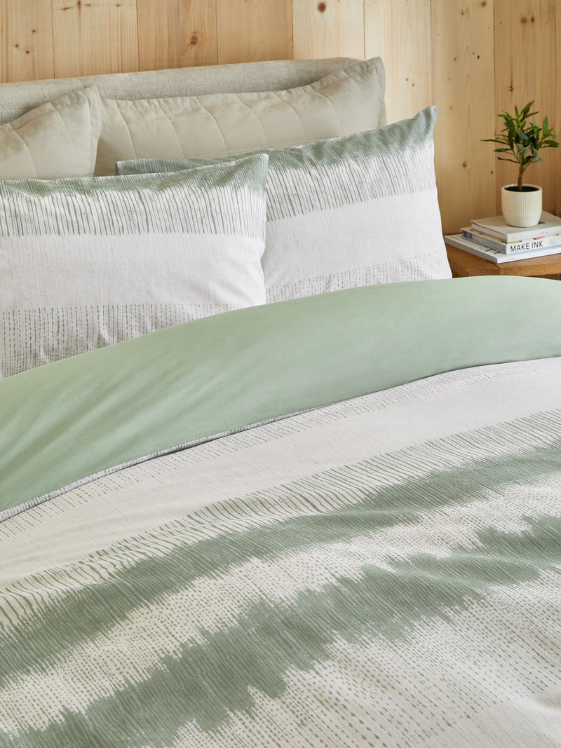 Green Ikat Geo duvet cover and pillowcase set, UK version
