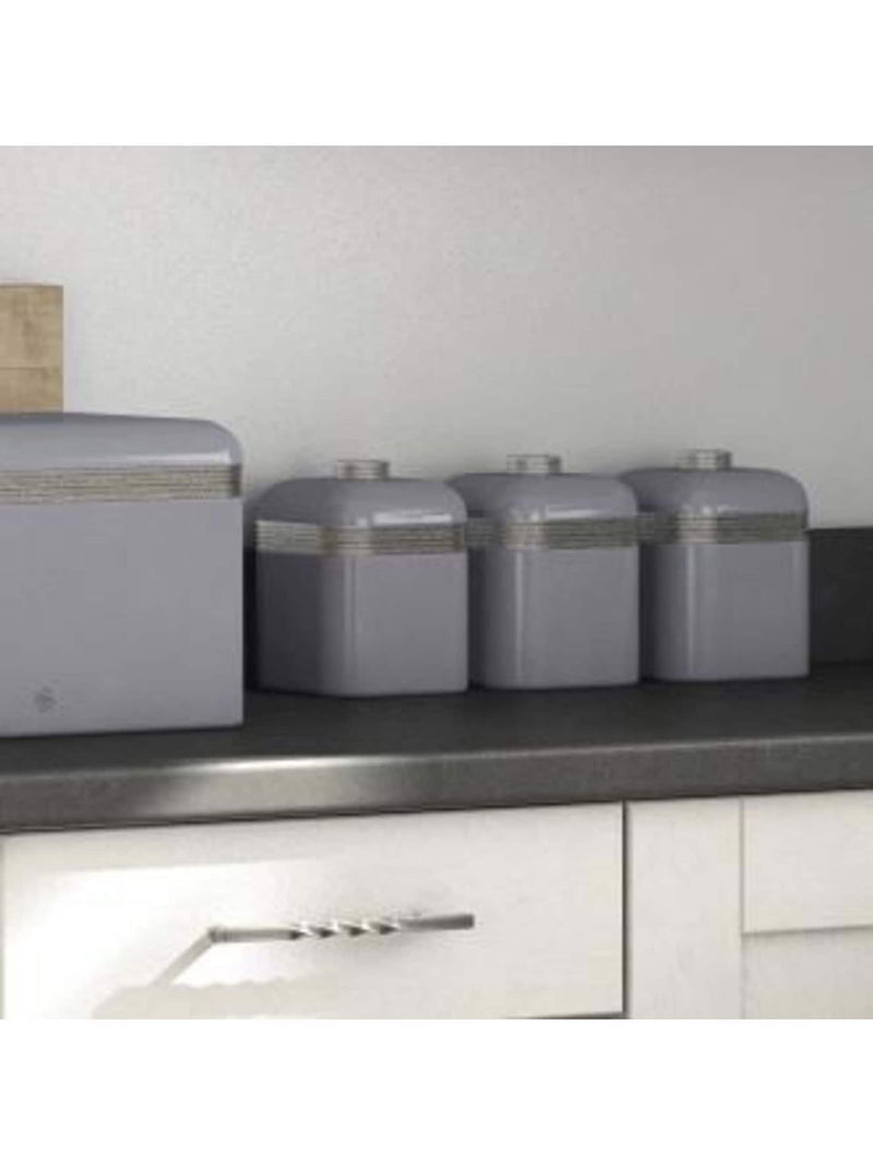 Swan set of 3 grey retro storage canisters, UK version