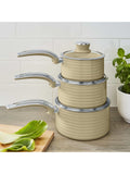 Swan retro cream saucepan set 3 piece, UK version