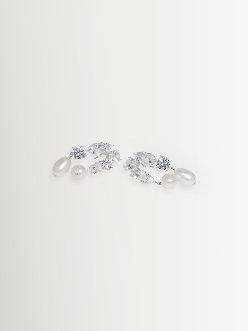 CompletedWorks silver tone cascading earrings with freshwater pearl and zirconia, UK version