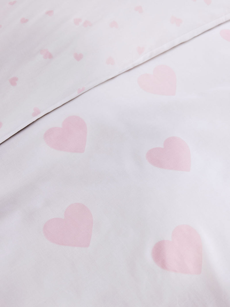 White/Pink Heart Reversible Duvet Cover and Pillowcase Set