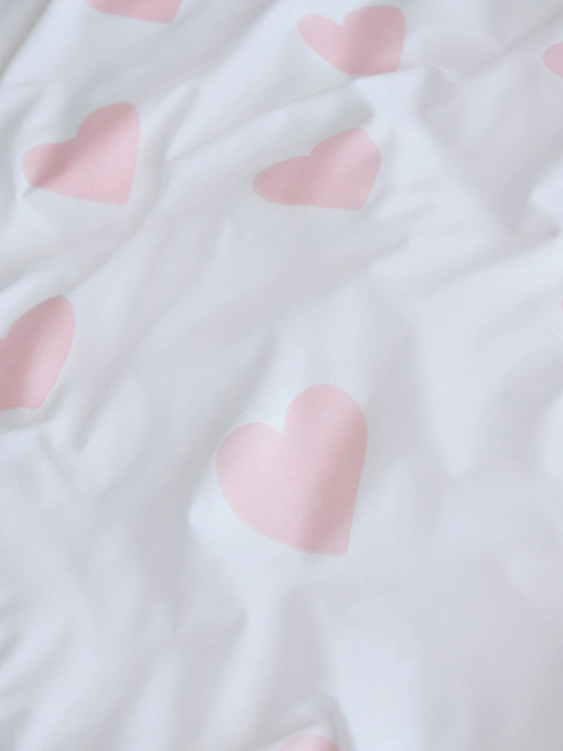 White Pink Heart reversible duvet cover and pillowcase set (British brand)