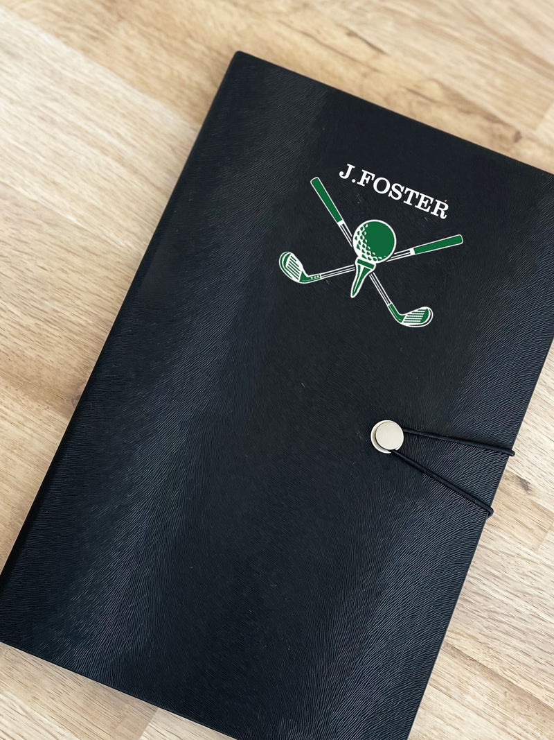 Solesmith personalised golf notebook, imported from the UK