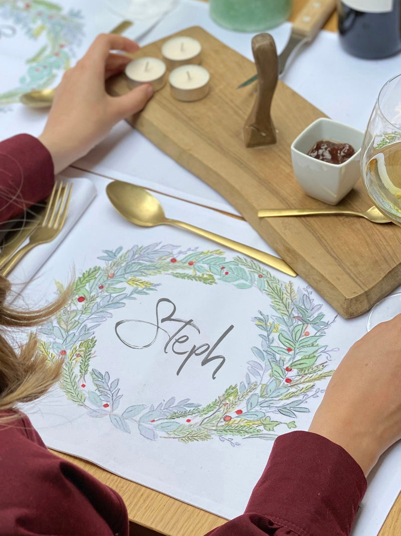 Solesmith personalised wreath placemat for Christmas - British product