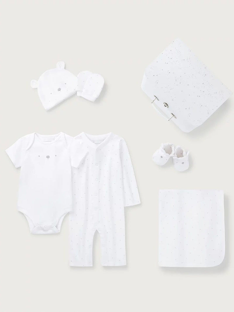 The White Company baby gift set with bear motif, UK version