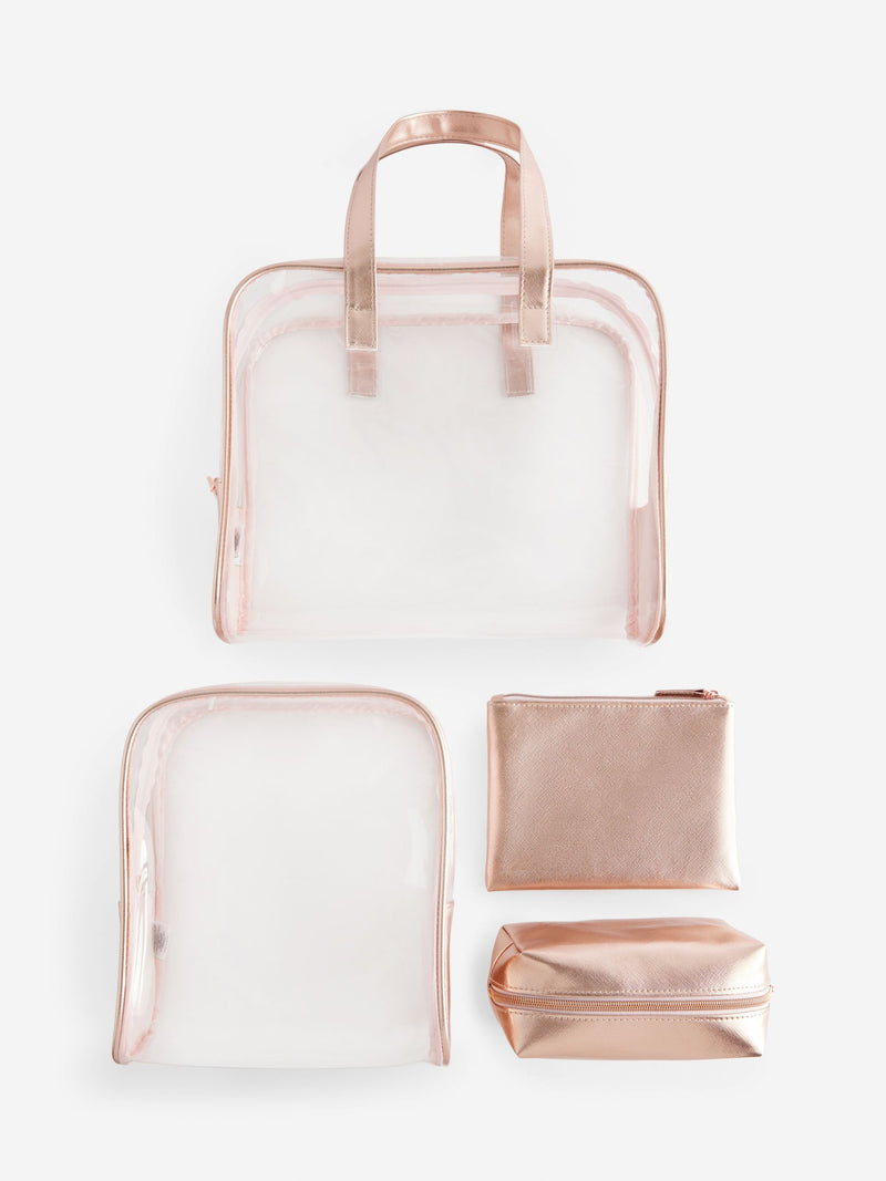 Rose gold clear makeup bags set of 4 (British brand)