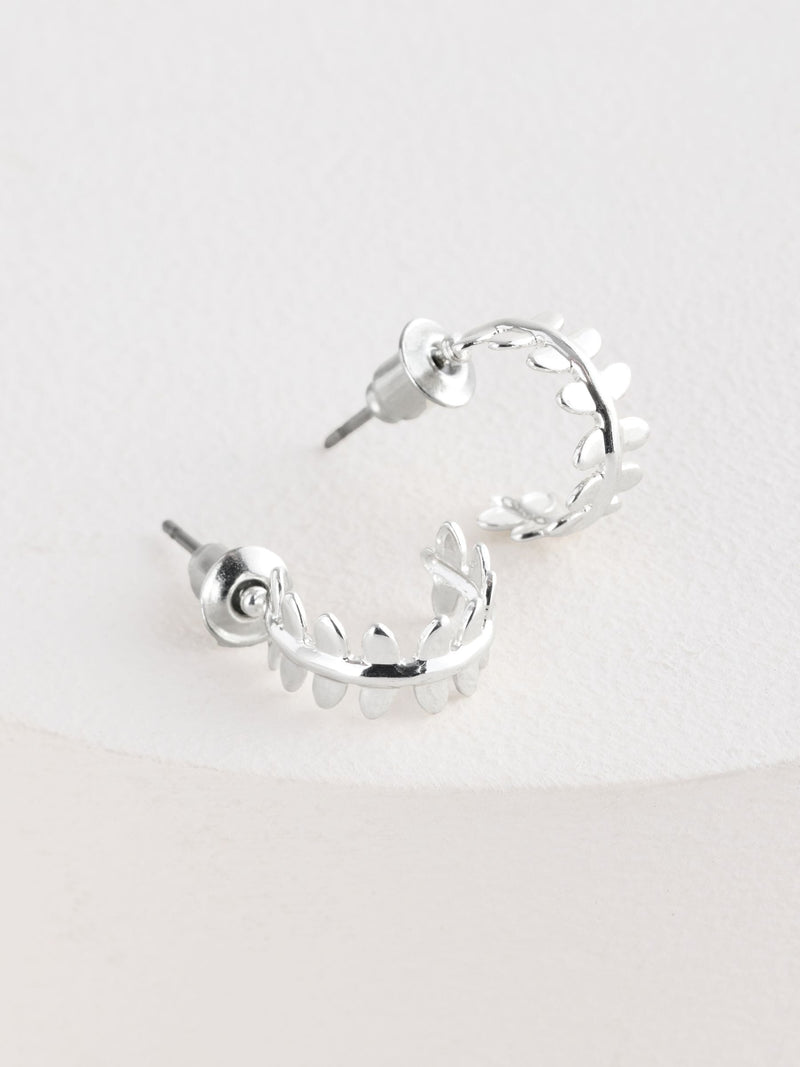 Silver tone mini leaf hoop earrings (British brand)