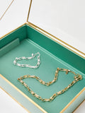 Oliver Bonas glass jewellery box with blue satin lining 25cm (British brand)