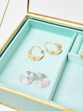 Oliver Bonas glass jewellery box with blue satin lining 25cm (British brand)