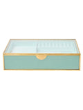 Oliver Bonas glass jewellery box with blue satin lining 25cm (British brand)