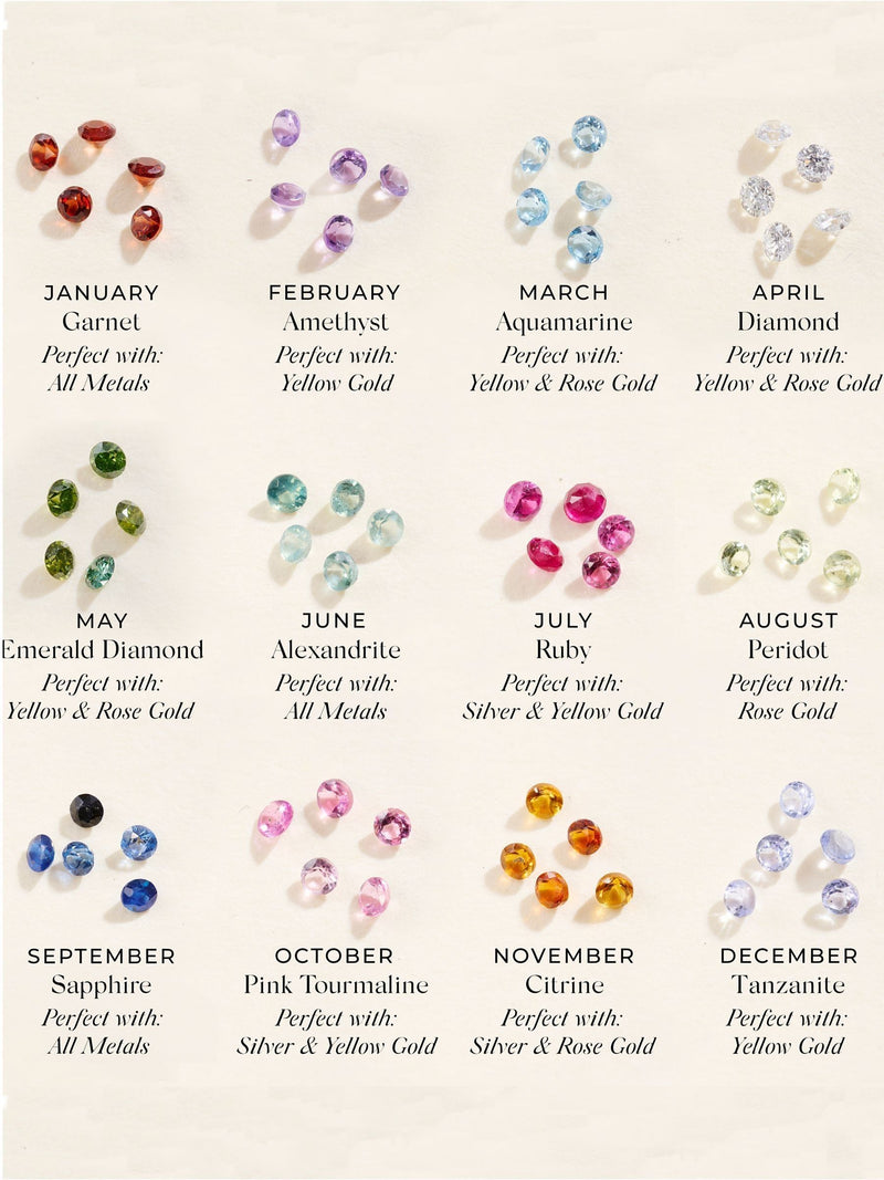 Posh Totty Designs sterling silver personalised birthstone Russian ring necklace, imported from the UK