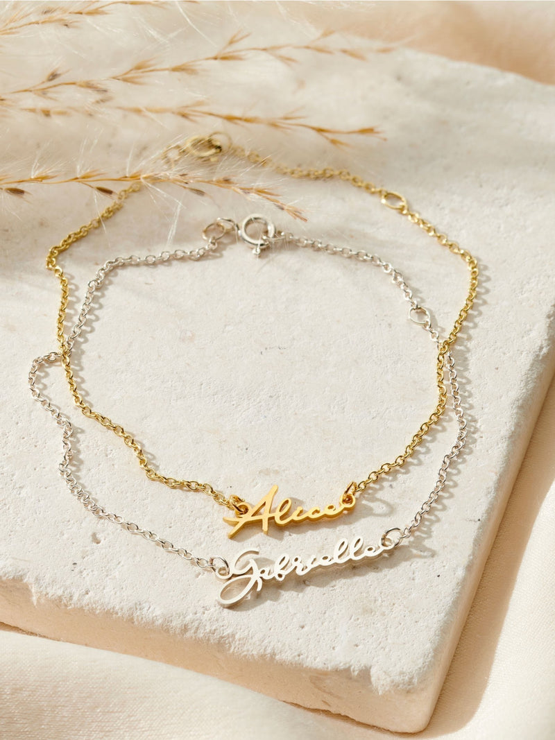 Posh Totty Designs Sterling Script Name Bracelet, imported from the UK