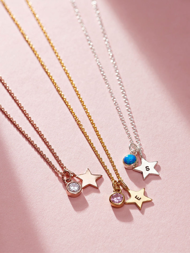 Posh Totty Designs birthstone and initial star charm necklace, imported from the UK