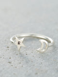 Posh Totty Designs Silver Tone Personalised Moon & Star Open Ring
