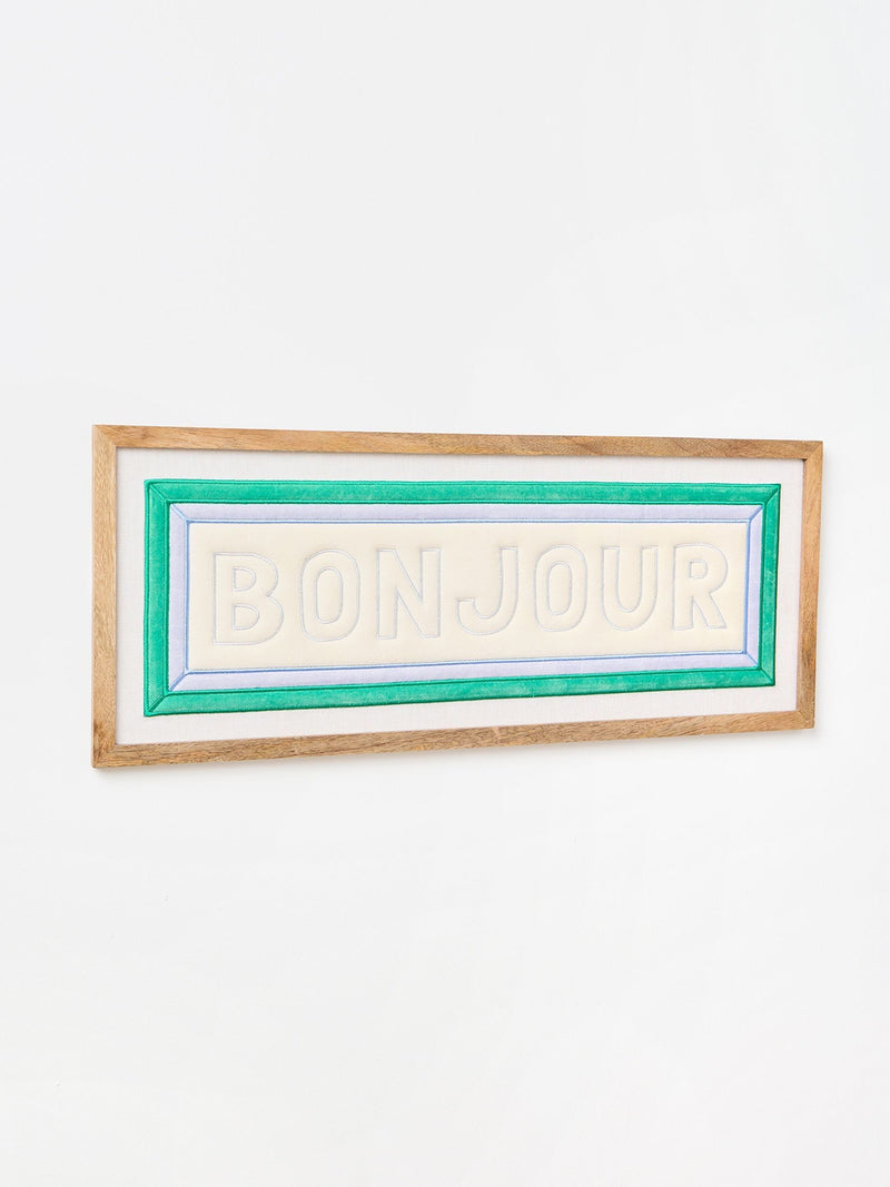 Oliver Bonas cream Bonjour fabric framed wall art, imported from the UK
