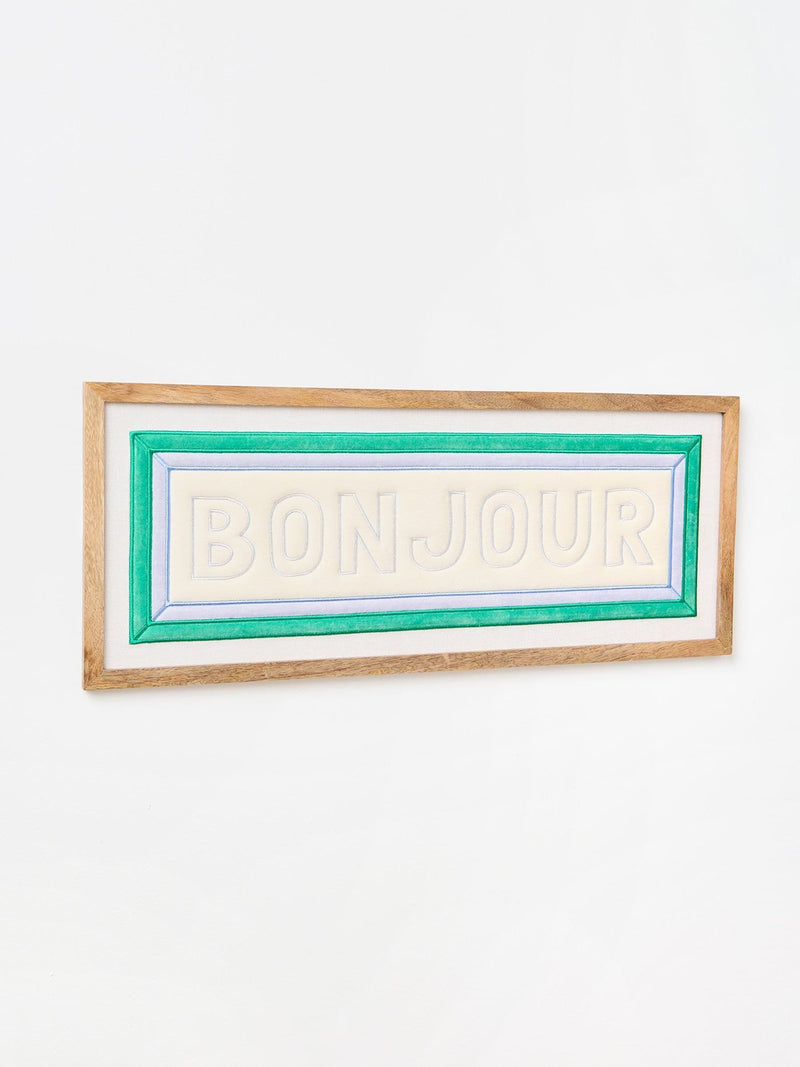 Oliver Bonas cream Bonjour fabric framed wall art, imported from the UK