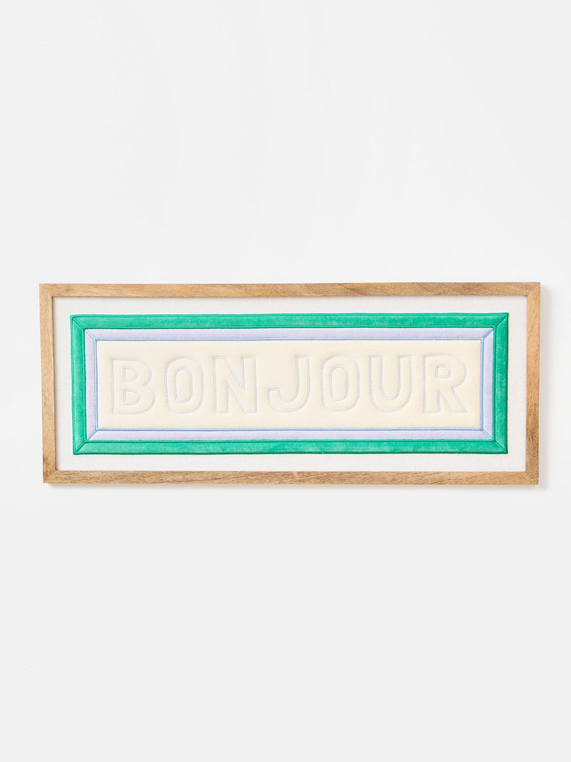 Oliver Bonas cream Bonjour fabric framed wall art, imported from the UK