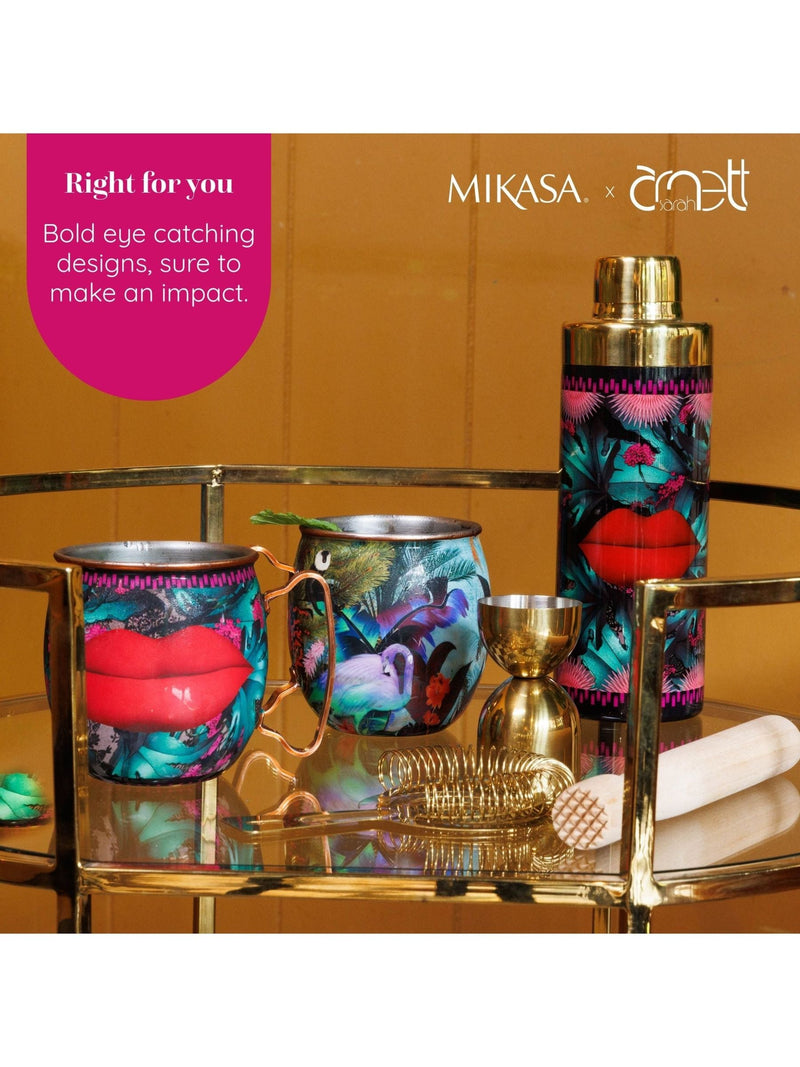Mikasa gold Sarah Arnett stainless steel cocktail shaker set, imported from the UK