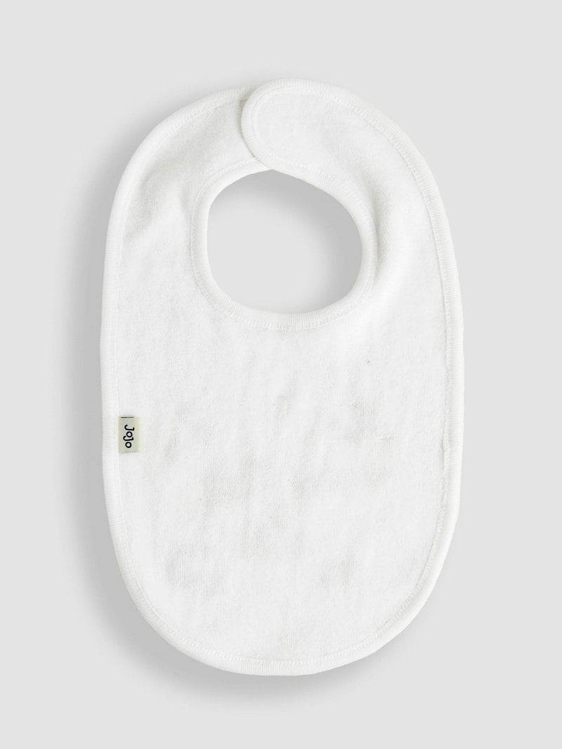 JoJo Maman Bébé white cotton embroidered baby bib, imported from the UK