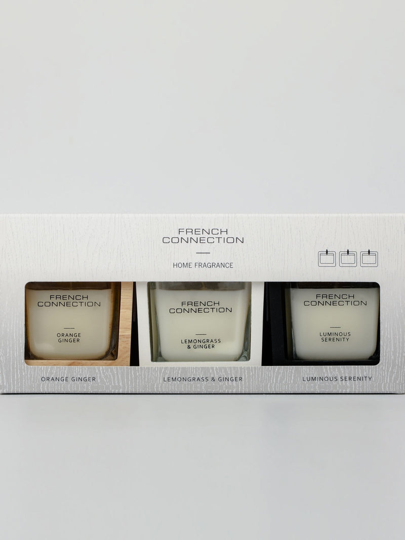 French Connection natural wooden candle gift set 3x50g, imported from the UK